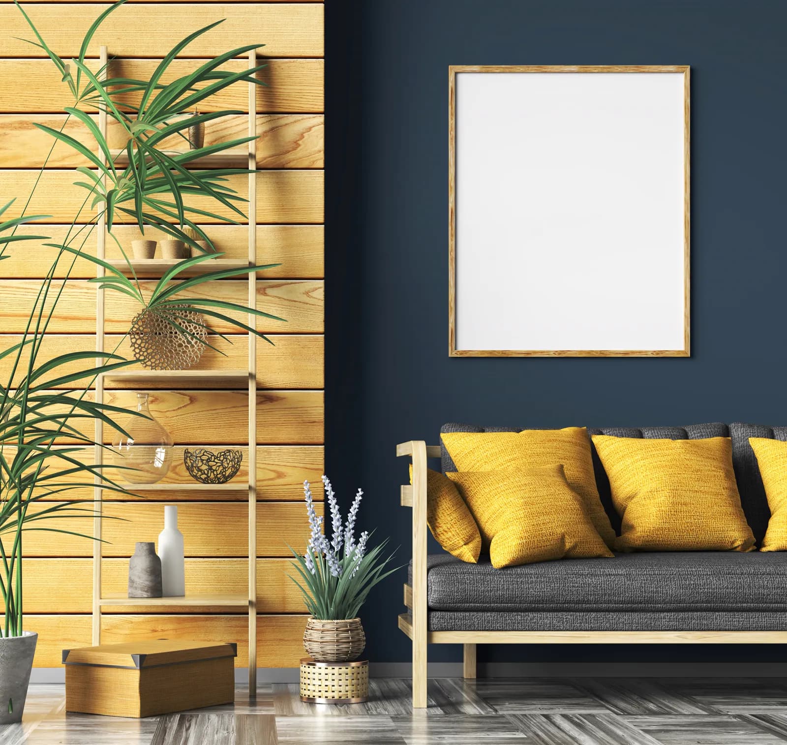Bold blue accent wall in a Bramhall living room